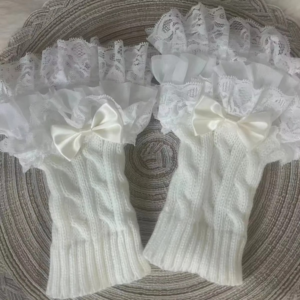 1 pair Lace Ruffle Hand Sleeve - Fingerless Glove Knit ulasan dan harga
