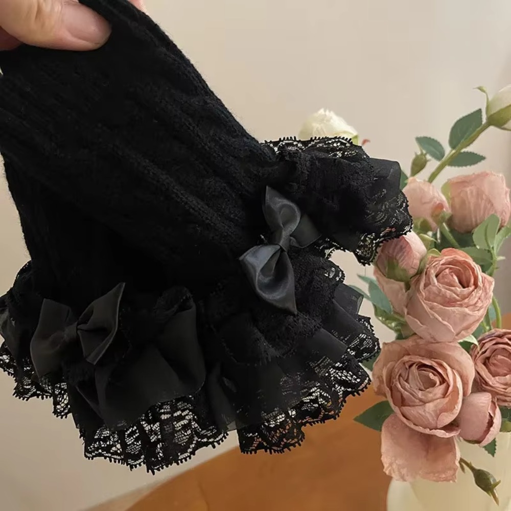 1 pair Lace Ruffle Hand Sleeve - Fingerless Glove Knit ulasan dan harga