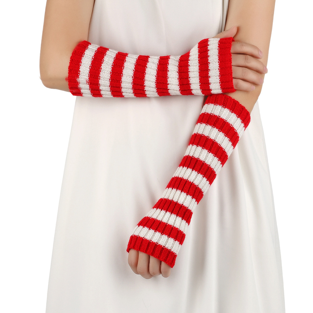 Y2K Striped Fingerless Arm War - Fingerless Glove Knit ulasan dan harga